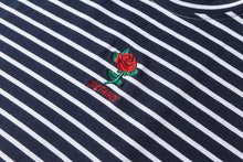 Load image into Gallery viewer, Dark Icon Rose Embroidery Striped T-shirt