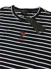 Load image into Gallery viewer, Dark Icon Rose Embroidery Striped T-shirt