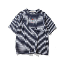 Load image into Gallery viewer, Dark Icon Rose Embroidery Striped T-shirt